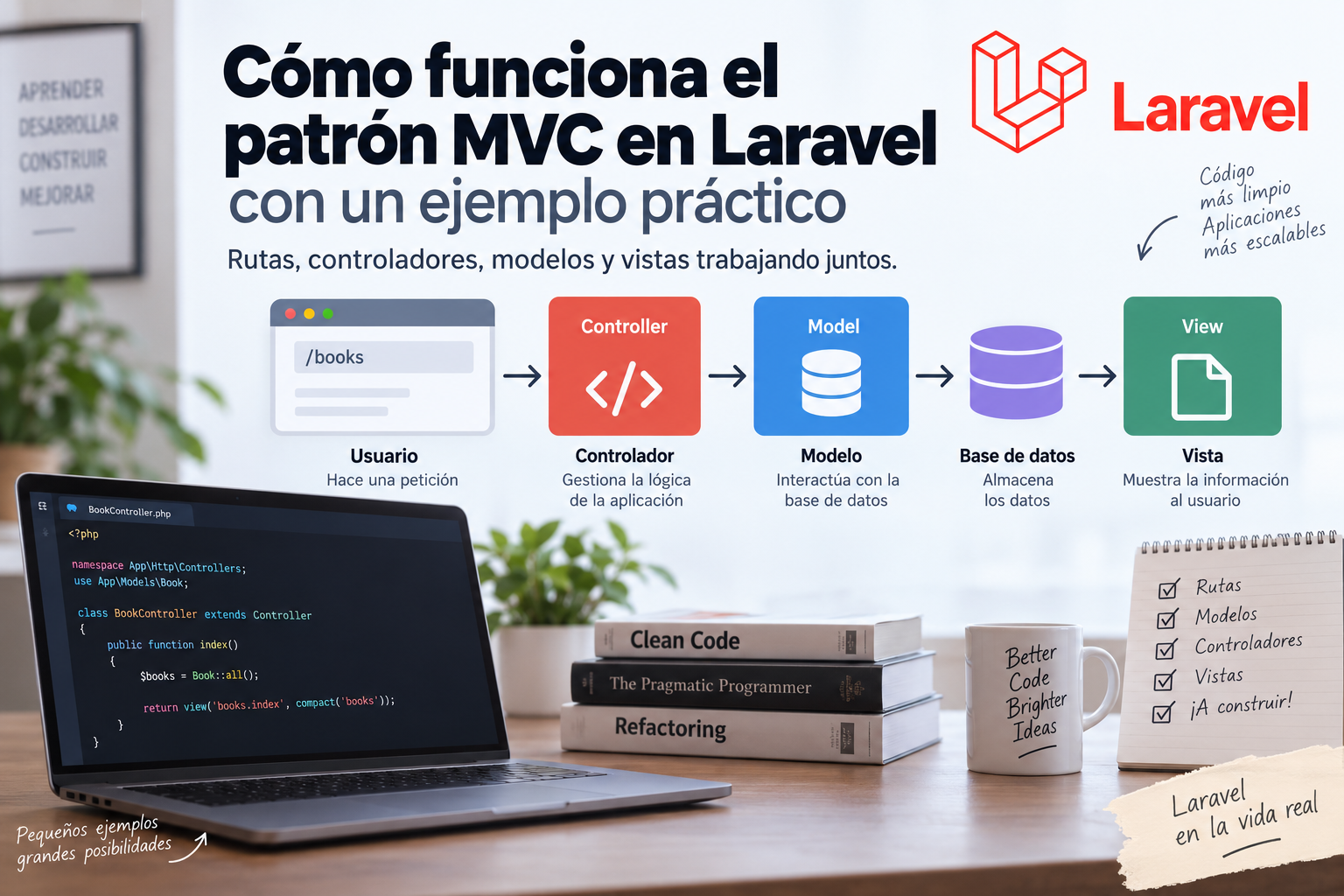 Cómo funciona el patrón MVC en Laravel con un ejemplo práctico
