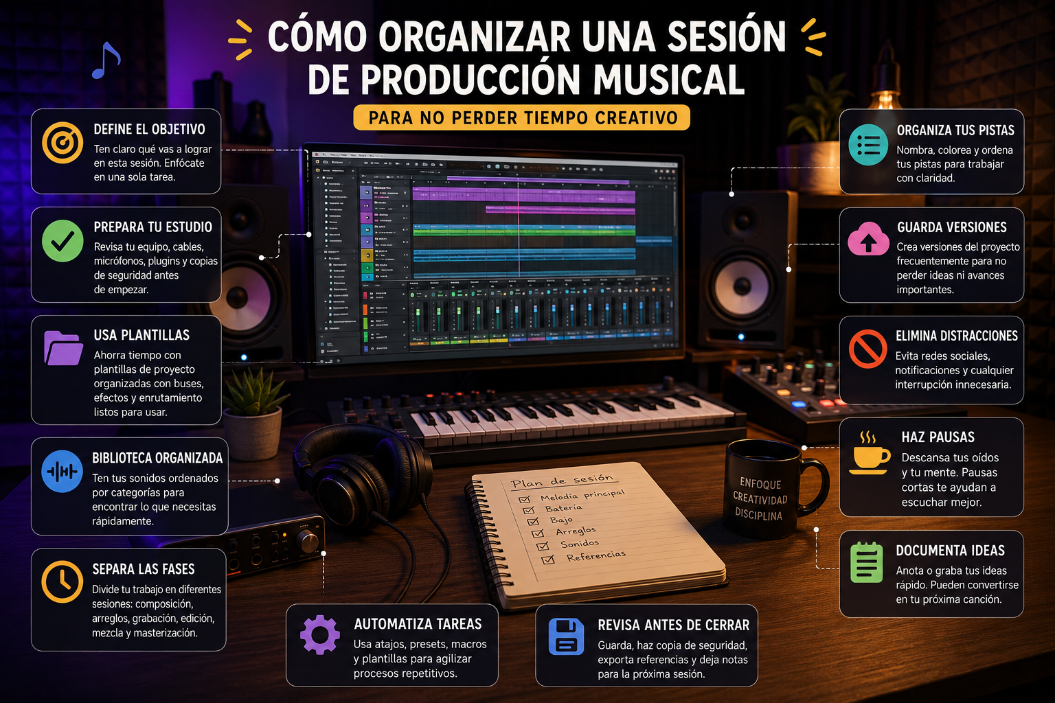 Cómo organizar una sesión de producción musical para no perder tiempo creativo